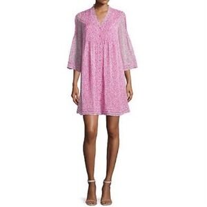 Diane von Furstenberg DVF Layla Pink Floral Silk Dress Sea Daisy Size 4 Babydoll